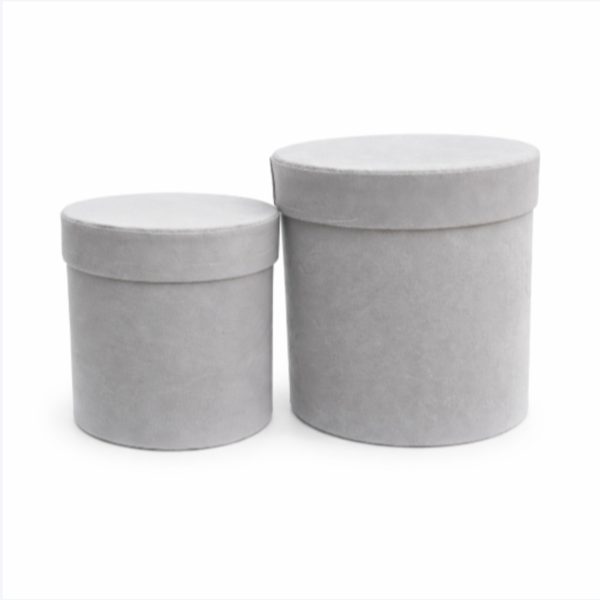 Set Scatole Cilindriche in Velluto Grigio con Coperchio – Box Regalo Elegante per Candele