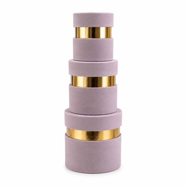 Set Scatole Cilindriche Luxury Velluto Tortora e Oro