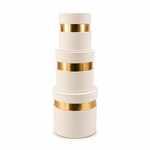 Set Scatole Cilindriche Luxury Velluto Beige e Oro