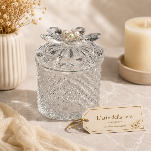 Contenitore in vetro con coperchio fiore in cristallo