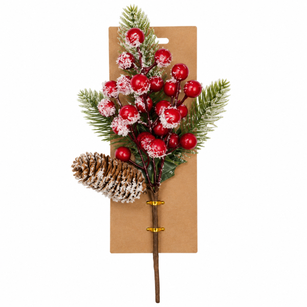 Ramo Natalizio con Bacche Rosse e Pigne